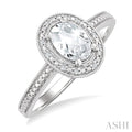 6X4 MM Oval Shape White Topaz and 1/50 Ctw Round Cut Diamond Semi-Precious Ring in Sterling Silver