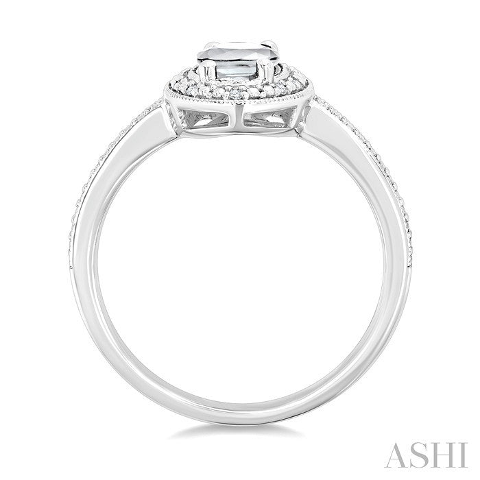 6X4 MM Oval Shape White Topaz and 1/50 Ctw Round Cut Diamond Semi-Precious Ring in Sterling Silver
