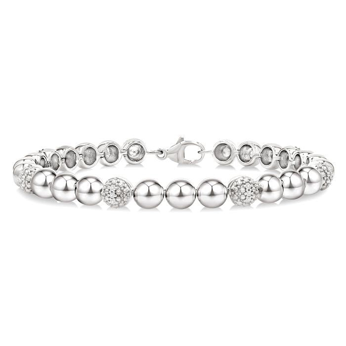 6 MM Bold Bead and 1/5 Ctw Round Cut Bead Bijoux Diamond Fashion Bracelet in Sterling Silver