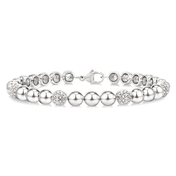 6 MM Bold Bead and 1/5 Ctw Round Cut Bead Bijoux Diamond Fashion Bracelet in Sterling Silver