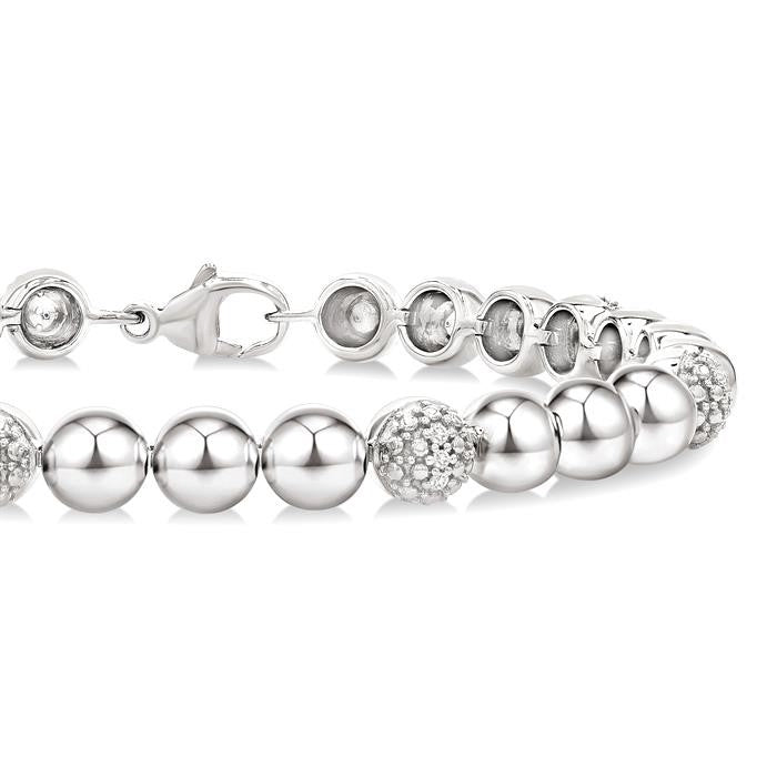 6 MM Bold Bead and 1/5 Ctw Round Cut Bead Bijoux Diamond Fashion Bracelet in Sterling Silver