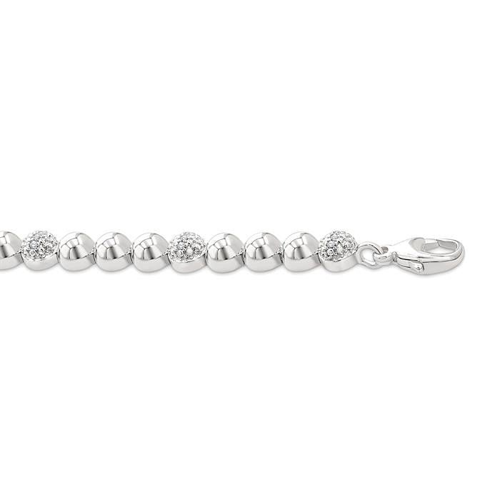6 MM Bold Bead and 1/5 Ctw Round Cut Bead Bijoux Diamond Fashion Bracelet in Sterling Silver