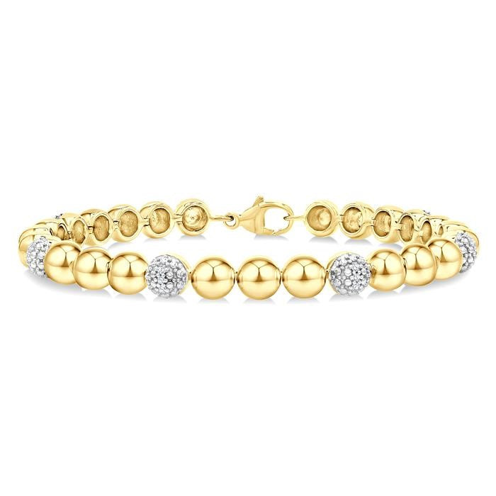 6 MM Bold Bead and 1/5 Ctw Round Cut Bead Bijoux Diamond Fashion Bracelet in Yellow Gold Vermeil