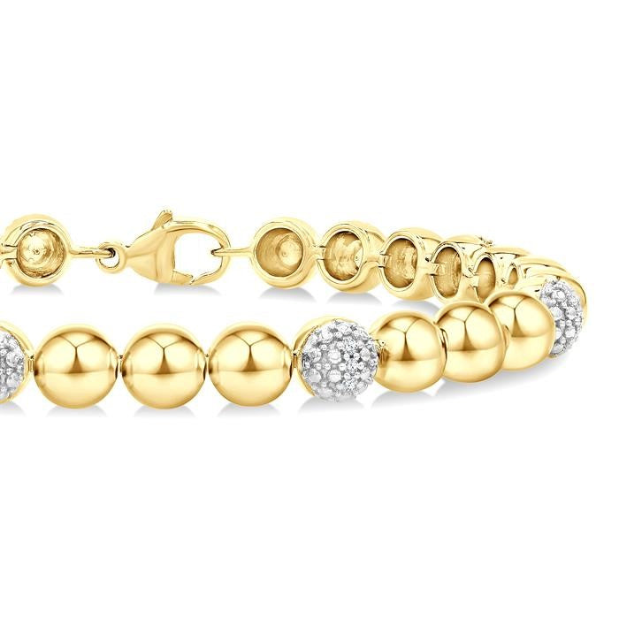 6 MM Bold Bead and 1/5 Ctw Round Cut Bead Bijoux Diamond Fashion Bracelet in Yellow Gold Vermeil