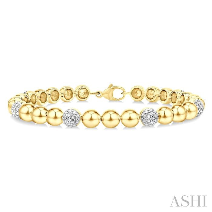 6 MM Bold Bead and 1/5 Ctw Round Cut Bead Bijoux Diamond Fashion Bracelet in Yellow Gold Vermeil