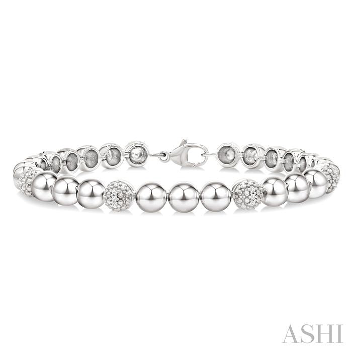 6 MM Bold Bead and 1/5 Ctw Round Cut Bead Bijoux Diamond Fashion Bracelet in Sterling Silver