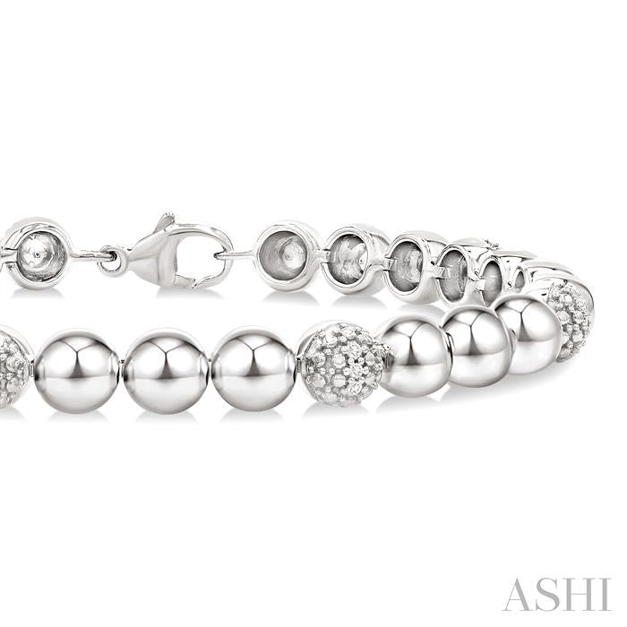 6 MM Bold Bead and 1/5 Ctw Round Cut Bead Bijoux Diamond Fashion Bracelet in Sterling Silver