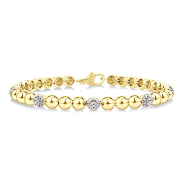 5 MM Bold Bead and 1/6 Ctw Round Cut Bead Bijoux Diamond Fashion Bracelet in Yellow Gold Vermeil