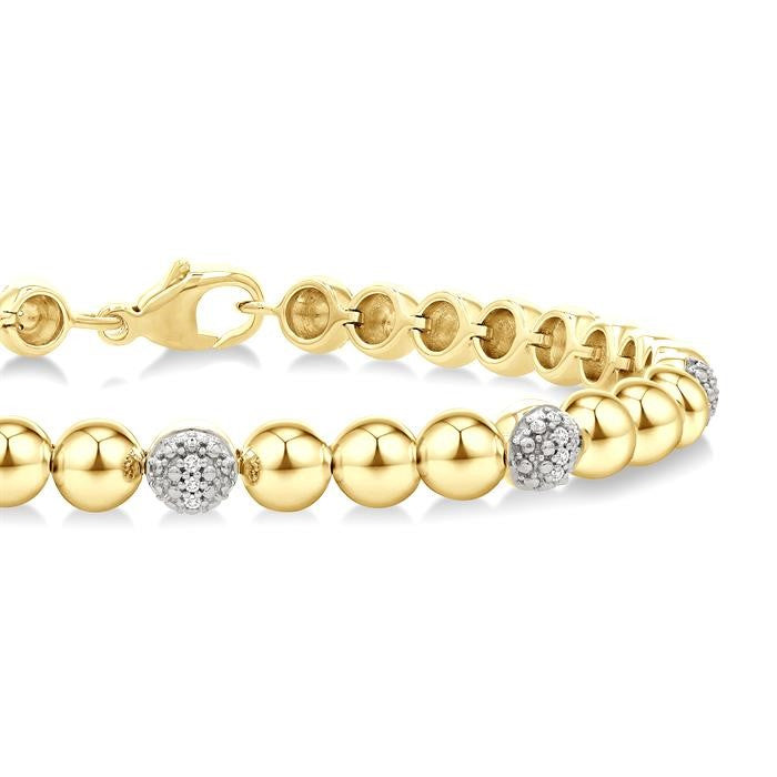 5 MM Bold Bead and 1/6 Ctw Round Cut Bead Bijoux Diamond Fashion Bracelet in Yellow Gold Vermeil