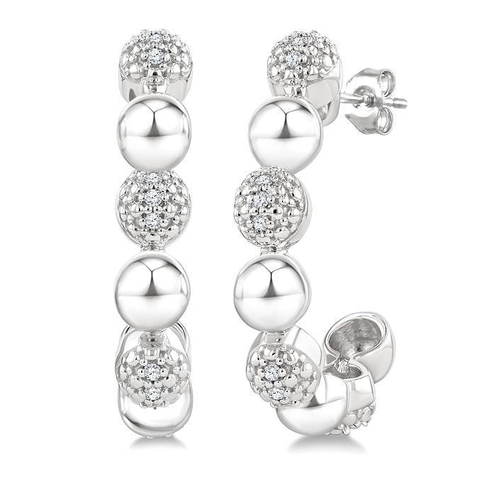 5 MM Bold Bead and 1/10 Ctw Round Cut Bead Bijoux Diamond Fashion Half Hoop Earrings in Sterling Silver