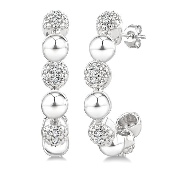 5 MM Bold Bead and 1/10 Ctw Round Cut Bead Bijoux Diamond Fashion Half Hoop Earrings in Sterling Silver