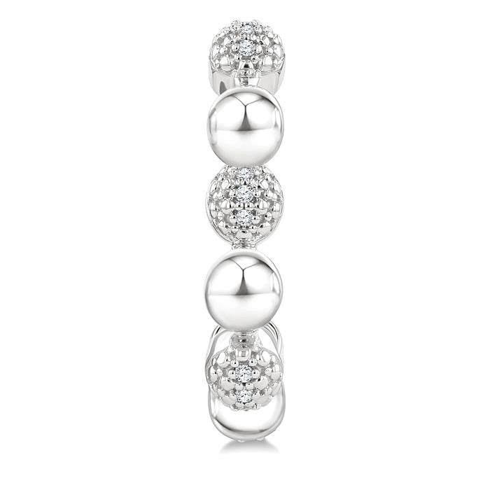5 MM Bold Bead and 1/10 Ctw Round Cut Bead Bijoux Diamond Fashion Half Hoop Earrings in Sterling Silver