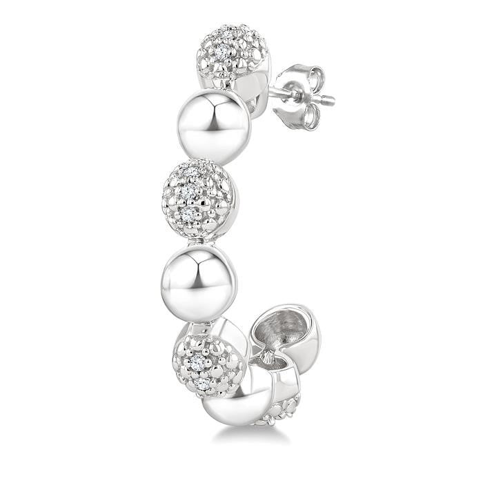 5 MM Bold Bead and 1/10 Ctw Round Cut Bead Bijoux Diamond Fashion Half Hoop Earrings in Sterling Silver