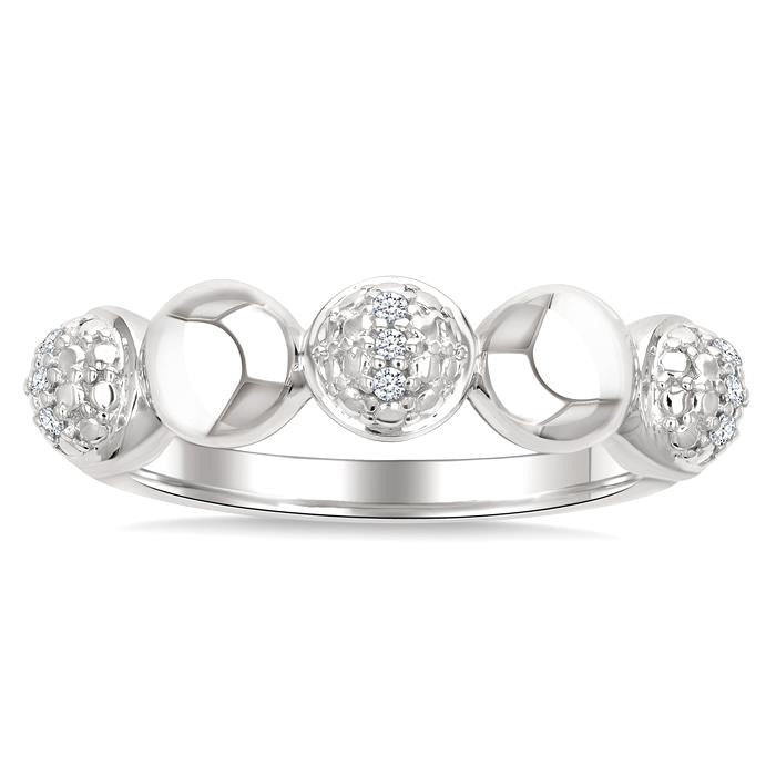 5 MM Bold Bead and 1/20 Ctw Round Cut Bead Bijoux Diamond Fashion Ring in Sterling Silver