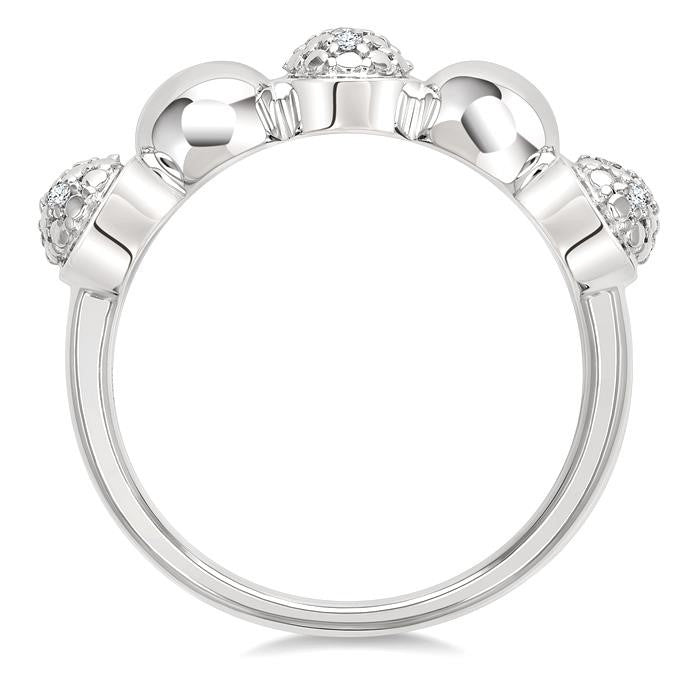 5 MM Bold Bead and 1/20 Ctw Round Cut Bead Bijoux Diamond Fashion Ring in Sterling Silver