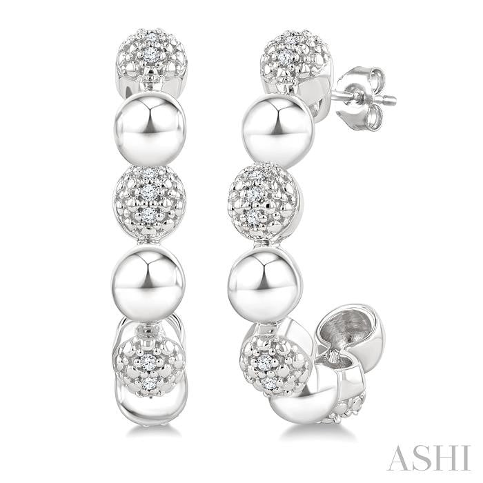 5 MM Bold Bead and 1/10 Ctw Round Cut Bead Bijoux Diamond Fashion Half Hoop Earrings in Sterling Silver