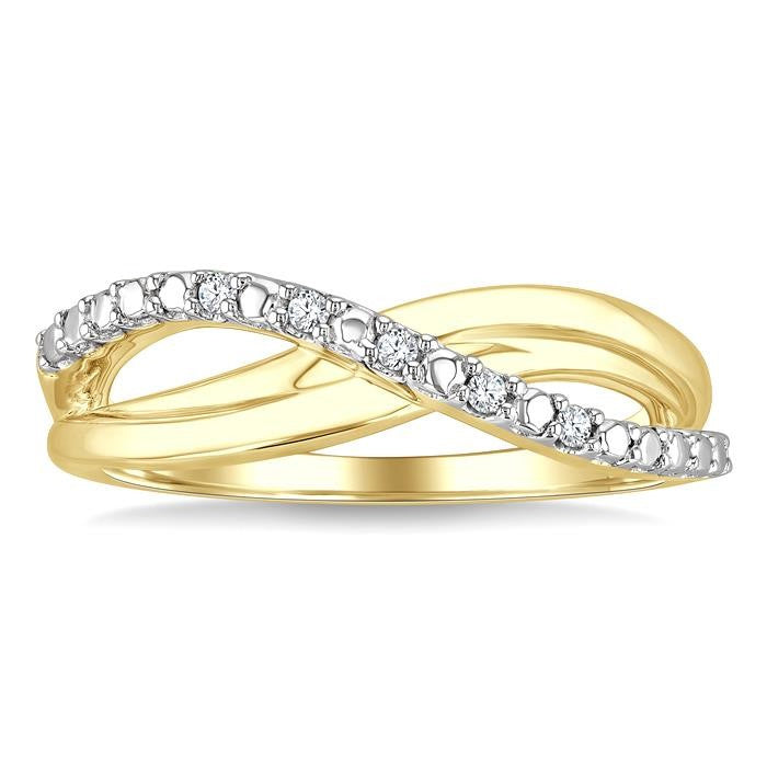 1/20 Ctw Split Crisscross Round Cut Diamond Fashion Ring in Yellow Gold Vermeil
