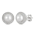 6MM Cultured Pearl and 1/50 Ctw Round Cut Diamond Halo Earrings in Sterling Silver
