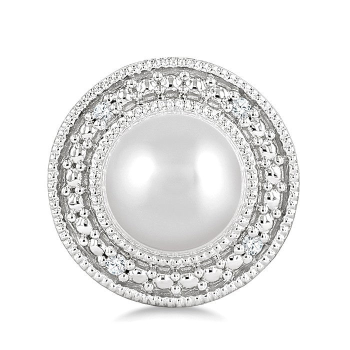6MM Cultured Pearl and 1/50 Ctw Round Cut Diamond Halo Earrings in Sterling Silver