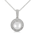 7MM Cultured Pearl and 1/50 Ctw Round Cut Diamond Halo Pendant With Chain in Sterling Silver