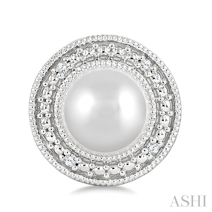 6MM Cultured Pearl and 1/50 Ctw Round Cut Diamond Halo Earrings in Sterling Silver