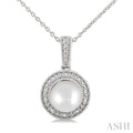 7MM Cultured Pearl and 1/50 Ctw Round Cut Diamond Halo Pendant With Chain in Sterling Silver