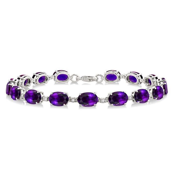 Terri Silver Oval Shape Amethyst Gemstone & 1/10CTW Diamond Bracelet