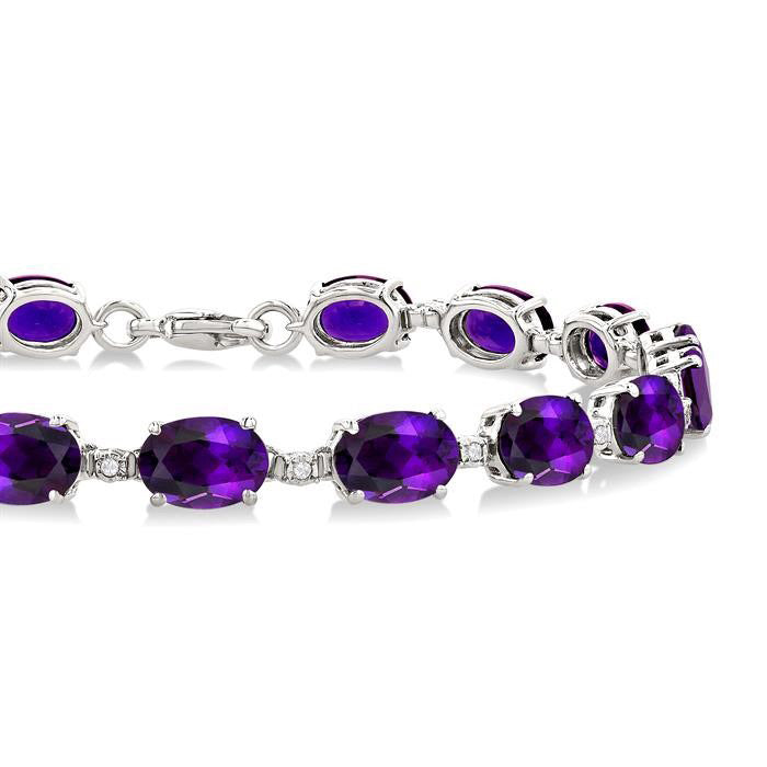 Terri Silver Oval Shape Amethyst Gemstone & 1/10CTW Diamond Bracelet