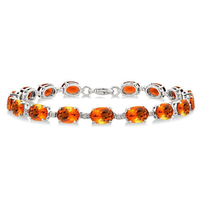 Silver Oval Shape Citirine Gemstone & 1/10CTW Diamond Bracelet
