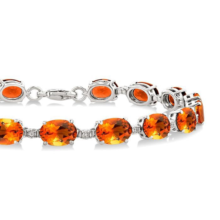 Silver Oval Shape Citirine Gemstone & 1/10CTW Diamond Bracelet