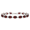 Silver Oval Shape Garnet Gemstone & 1/10CTW Diamond Bracelet