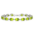 Silver Oval Shape Peridot Gemstone & 1/10CTW Diamond Bracelet