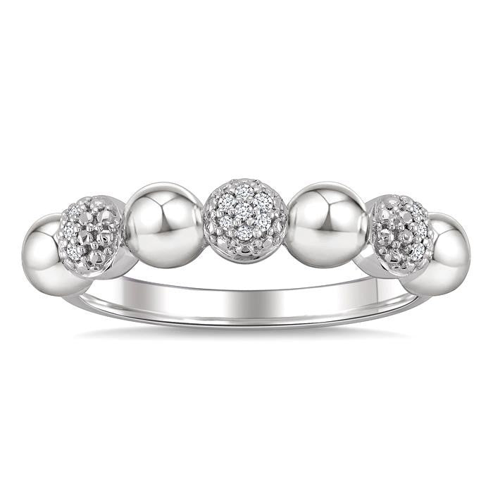 4 MM Bold Bead and 1/20 Ctw Round Cut Bead Bijoux Diamond Fashion Ring in Sterling Silver