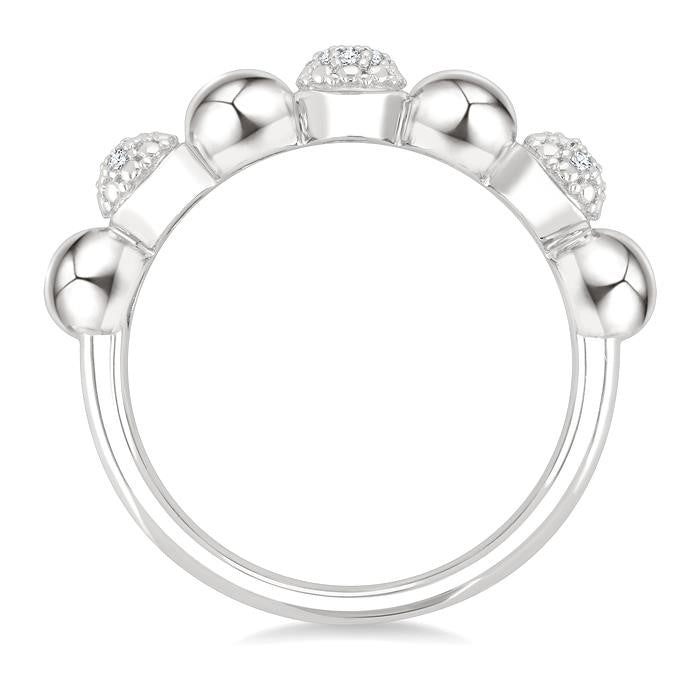 4 MM Bold Bead and 1/20 Ctw Round Cut Bead Bijoux Diamond Fashion Ring in Sterling Silver