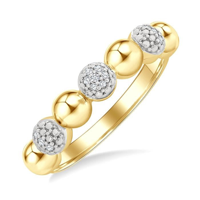 4 MM Bold Bead and 1/20 Ctw Round Cut Bead Bijoux Diamond Fashion Ring in Yellow Gold Vermeil