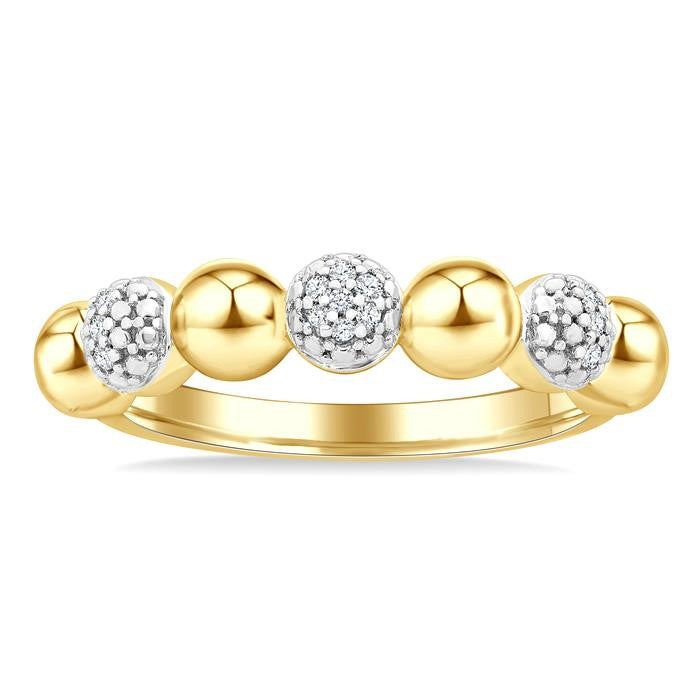 4 MM Bold Bead and 1/20 Ctw Round Cut Bead Bijoux Diamond Fashion Ring in Yellow Gold Vermeil