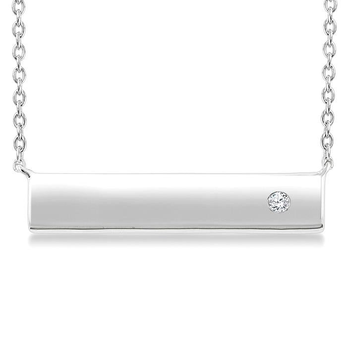 1/50 Ctw Horizontal Bar Round Cut Diamond Fashion Pendant With Chain in Sterling Silver