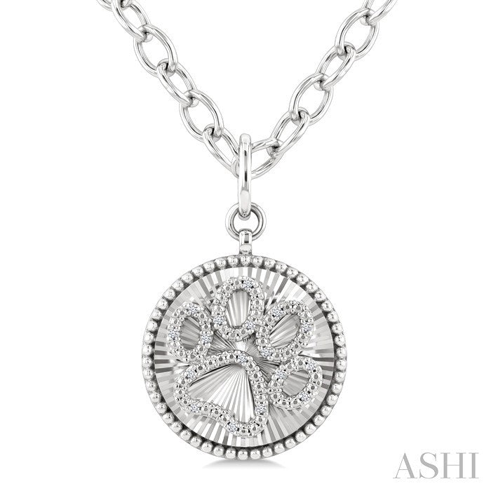 1/10 Ctw Dog Paw Round Cut Diamond Pirouette Round Fluted Medallion Fashion Pendant With Chain in Sterling Silver