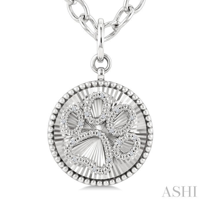 1/10 Ctw Dog Paw Round Cut Diamond Pirouette Round Fluted Medallion Fashion Pendant With Chain in Sterling Silver