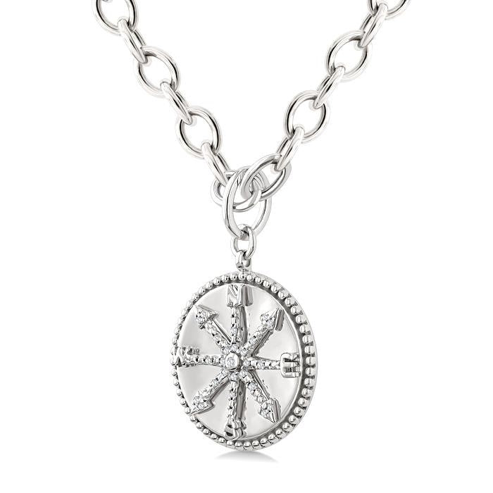 1/10 Ctw Compass medallion Round Cut Diamond Pendant With Chain in Sterling Silver