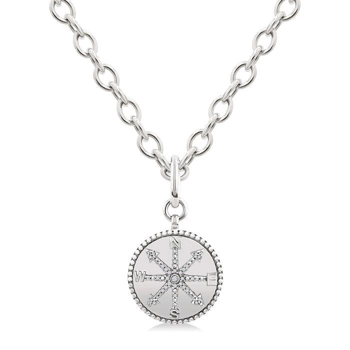 Silver Compass Medallion Diamond Fashion Pendant