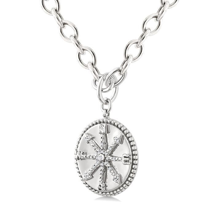 Silver Compass Medallion Diamond Fashion Pendant