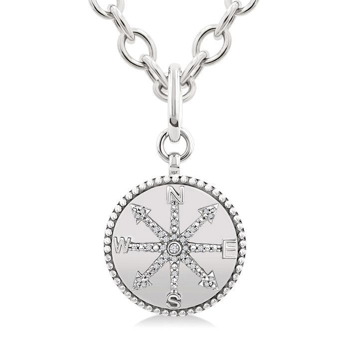 Silver Compass Medallion Diamond Fashion Pendant