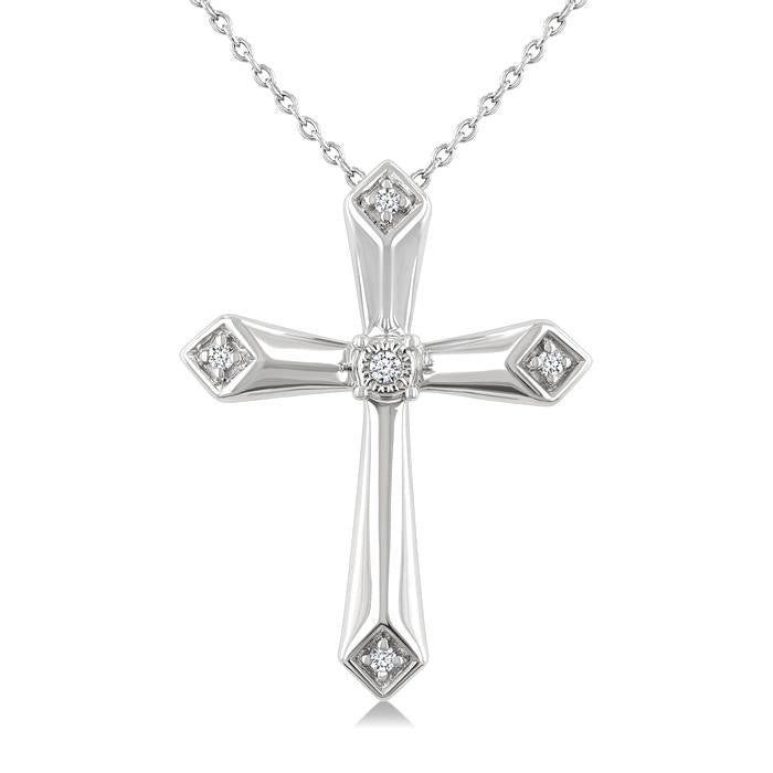 1/20 Ctw Round Cut Diamond Fashion Cross Pendant With Chain in Sterling Silver