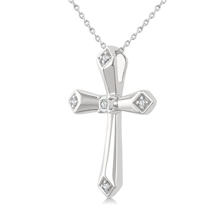 1/20 Ctw Round Cut Diamond Fashion Cross Pendant With Chain in Sterling Silver
