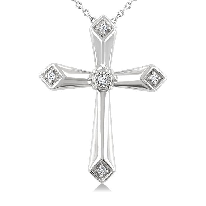 1/20 Ctw Round Cut Diamond Fashion Cross Pendant With Chain in Sterling Silver
