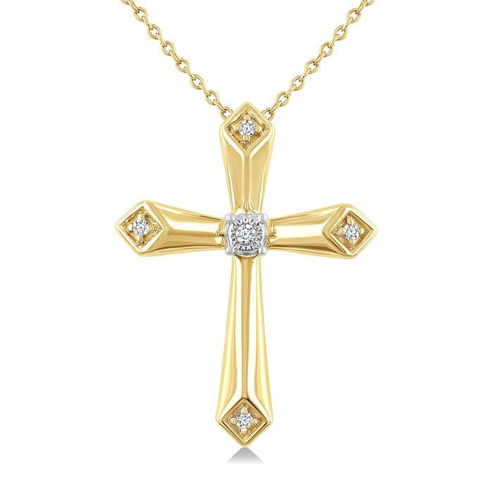1/20 Ctw Round Cut Diamond Fashion Cross Pendant With Chain in Yellow Gold Vermeil