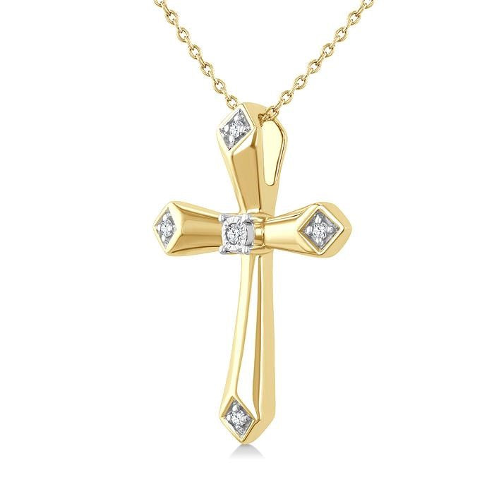 1/20 Ctw Round Cut Diamond Fashion Cross Pendant With Chain in Yellow Gold Vermeil