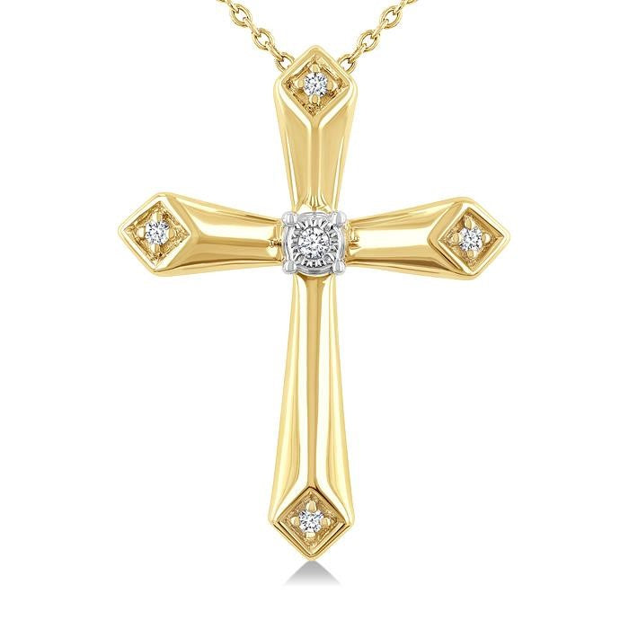 1/20 Ctw Round Cut Diamond Fashion Cross Pendant With Chain in Yellow Gold Vermeil