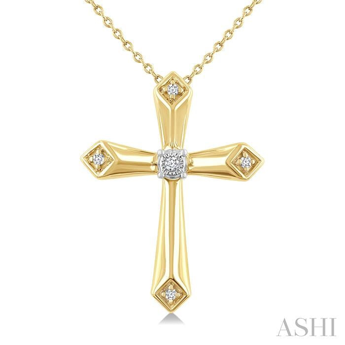 1/20 Ctw Round Cut Diamond Fashion Cross Pendant With Chain in Yellow Gold Vermeil